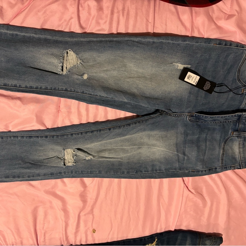 Fashion Nova Light Blue Ripped Skinny Jeans
